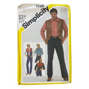 80s Simplicity 5526 Sewing Pattern Size 40 Mens Western Shirt Jeans Vest UNCUT